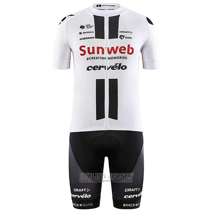 2020 Cycling Jersey Sunweb White Short Sleeve And Bib Short